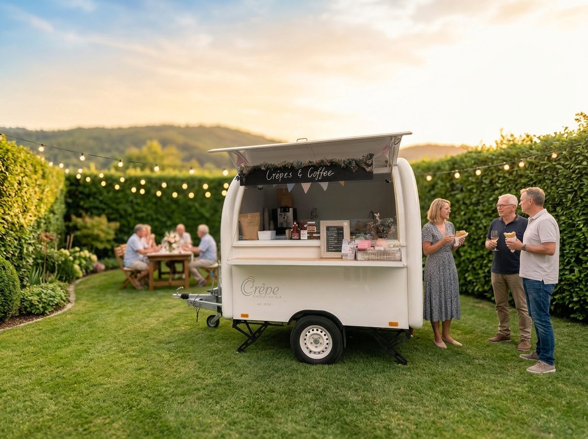 Crêpe-Trailer bei einer privaten Geburtstagsfeier im Garten in Salzburg